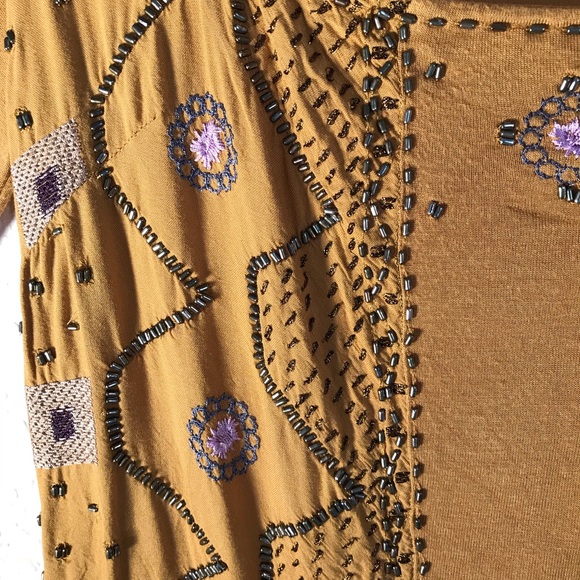 Free People size XS gold beaded long sleeve top - Picture 6 of 8